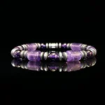 Amethyst mixed bracelet 6.5-7mm with dark gray matte beads