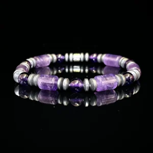 Amethyst mixed bracelet 6.5-7mm with dark gray matte beads