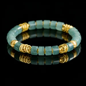 S925 silver inlaid Burmese jade straight cut bead bracelet