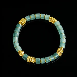S925 silver inlaid Burmese jade straight cut bead bracelet