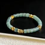 S925 silver inlaid Burmese jade straight cut bead bracelet