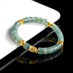 S925 silver inlaid Burmese jade straight cut bead bracelet