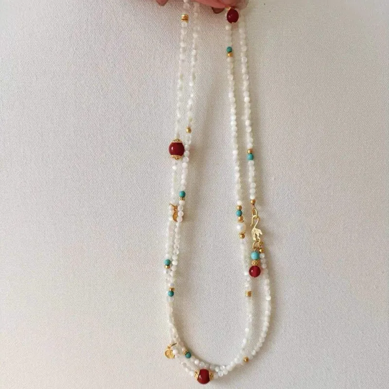 Nanhong Agate, Turquoise & Mother-of-Pearl Yunluo Necklace