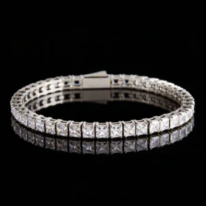 Square cut CZ titanium steel tennis bracelet