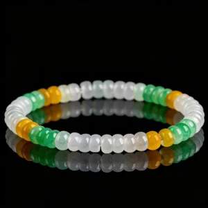 5.5mm tricolor round flat bead Myanmar jade bracelet