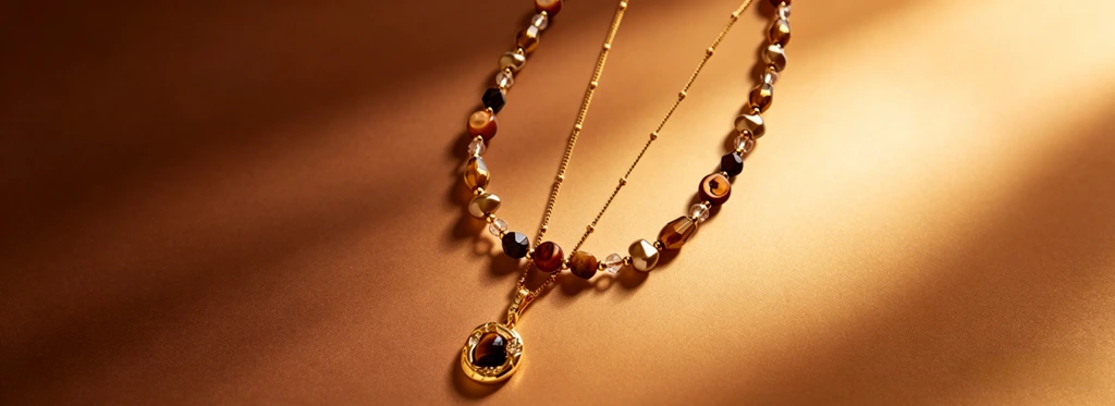Maillard Retro Tiger Eye Stone Necklace & Pendant Set