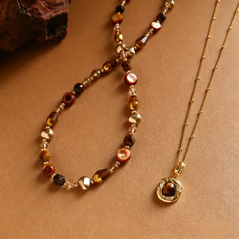 Maillard Vintage Tiger's Eye Pendant Layered Necklace
