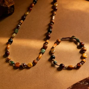 Maillard retro natural agate woven beaded bracelet
