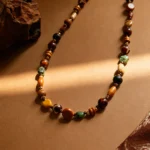 Maillard retro natural agate woven beaded necklace with hand-woven details