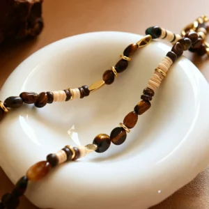 Maillard coconut shell and tiger's eye pendant necklace set