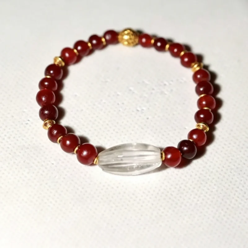 6mm Wine Red Agate & Crystal Beaded Bracelet