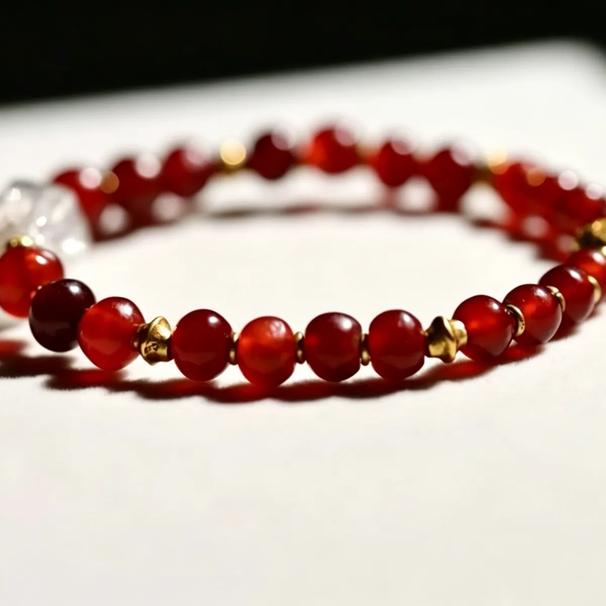 6mm Wine Red Agate & Crystal Beaded Bracelet